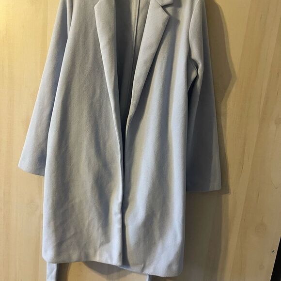 Mark Alan light blue pea coat open front self tie belt, size XL - Picture 10 of 16